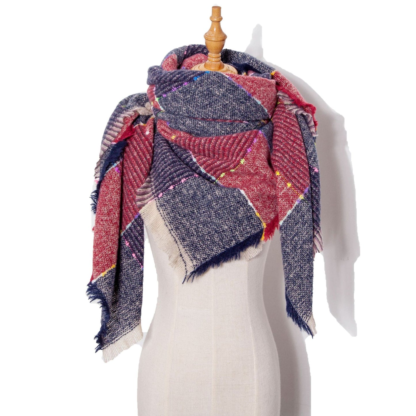 Autumn And Winter Ribbon Large Plaid Triangle Scarf Women's Shawl