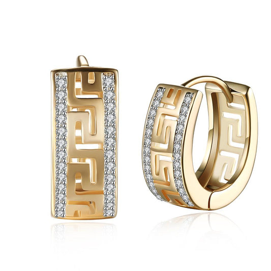 14K Gold Plated  Micro-Lining Greek Design Earrings